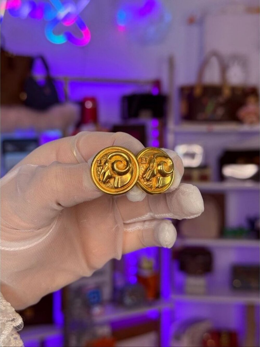 New Unused Vintage Fendi Zodiac Aries Ram FF Gold Plated Clip On Earrings